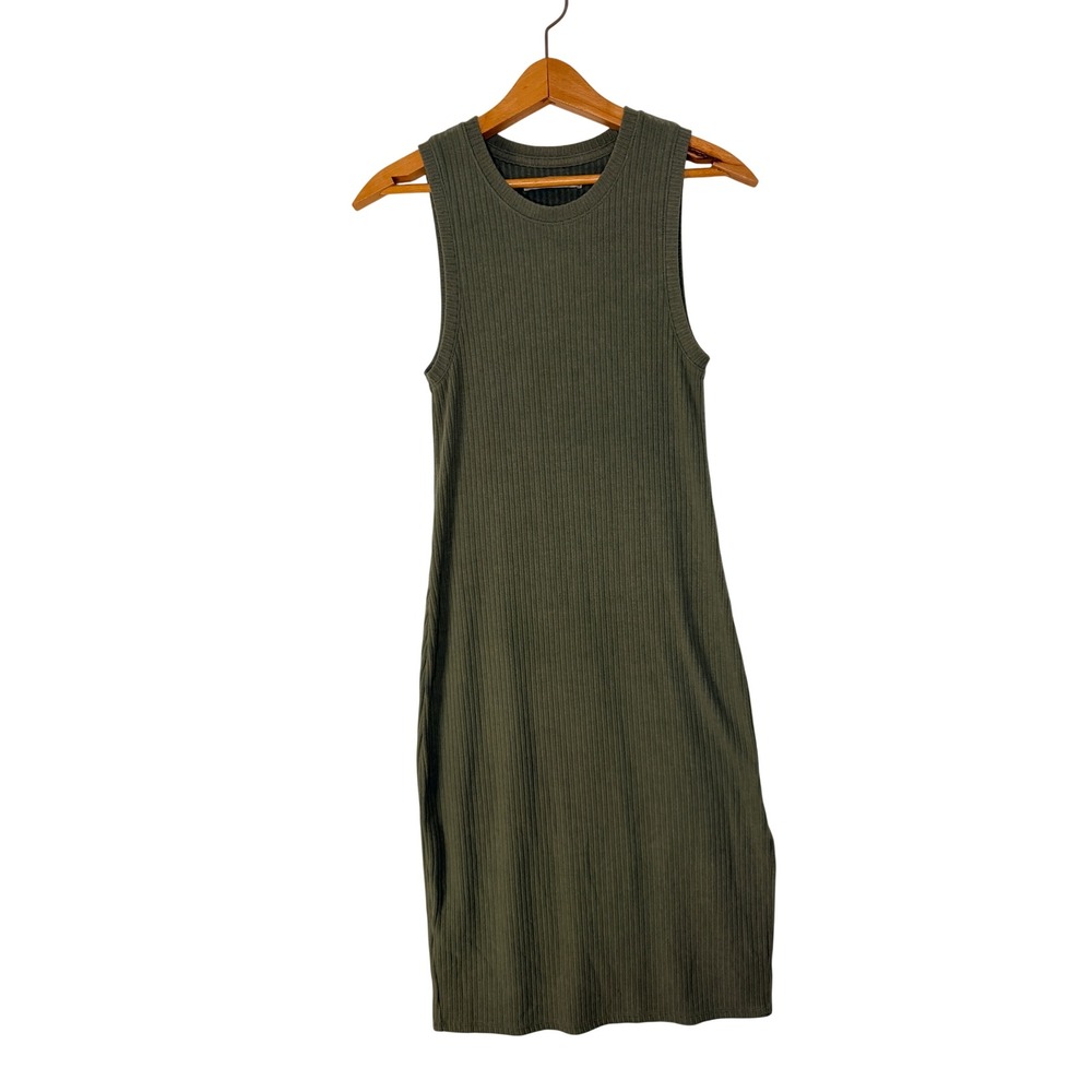 Abercrombie & Fitch Olive Green Ribbed Sleeveless Midi Dress Small Preppy Office